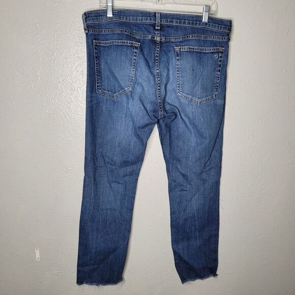 Rag & Bone Womens dre Distressed capri Jeans sz 32 Denim Frayed Mid Rise Blue - Picture 2 of 11
